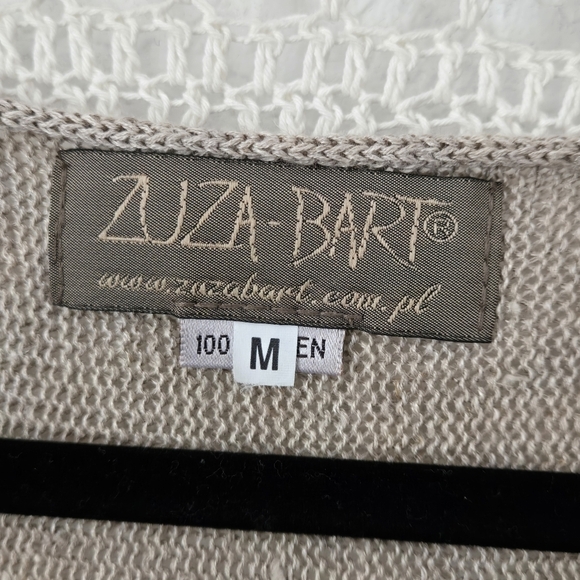 Zuza Bart 100% Linen Tan Midi Sweater Dress Asymmetrical Lagenlook Sheer Boho M - Picture 5 of 10